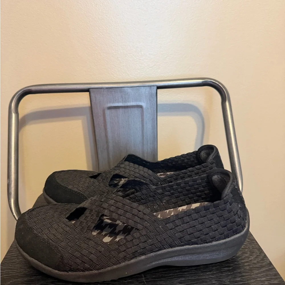 Skechers Woven Mary Jane Flats Black Stretch Comfort Shoes Women’s 7.5